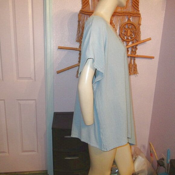 Oh My Gauze Tunic Top Size XXL 3 Short Sleeves Asymmetrical Coastal Beachy Boho - Picture 5 of 10